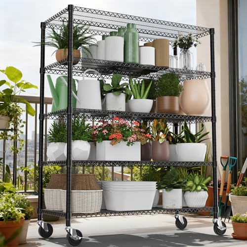 3300LBS 53.1" W 5 Tiers Shelf Steel Storage Shelving Utility Shelving Unit Steel Organizer Wire Rack for Home (5 tier, 23.6" D x 53.1" W x 73.6" H / Black)