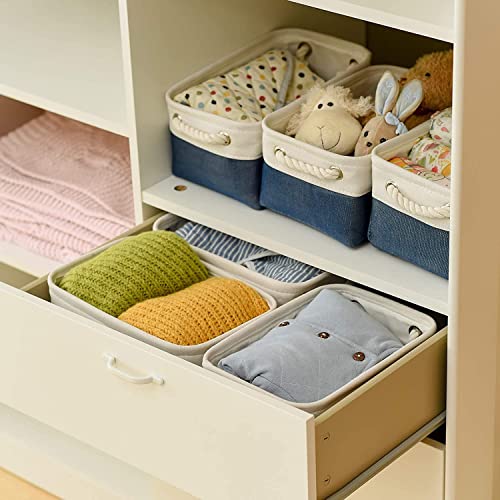 Storage Bins for Shelves (White & Blue / Small -11.8Lx7.9Wx5.2H)
