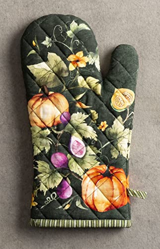 100% Cotton Oven Mitt & Pot Holder Set (026 - Pumpkin Garden - Dark Green / 7.5" x 13" & 8" x 8" (Oven Mitt & Pot Holder))