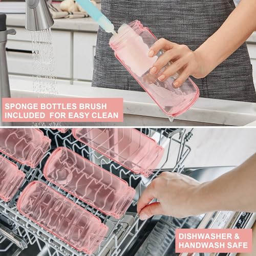 Pink 10pack 16oz Glass Juice Bottles with Lids & Straws & Juicing Recipe (Pink / 16oz-10pack)