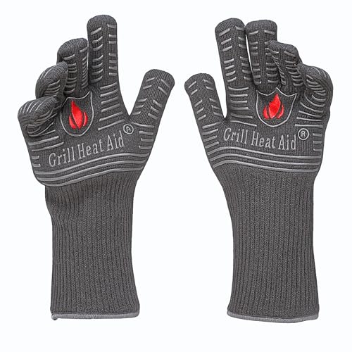 Grill Gloves Heat Proof for Men Grilling BBQ Heat Resistant Gloves (Gray / Long Cuff - Medium Palm)