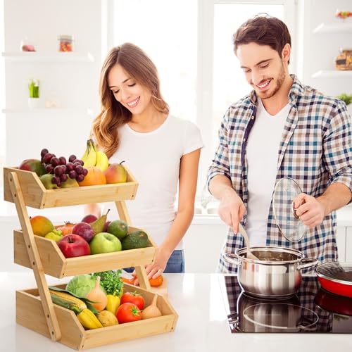 3 Tier Bamboo Fruit Basket for Kitchen Counter (Bamboo / 3-Tier)