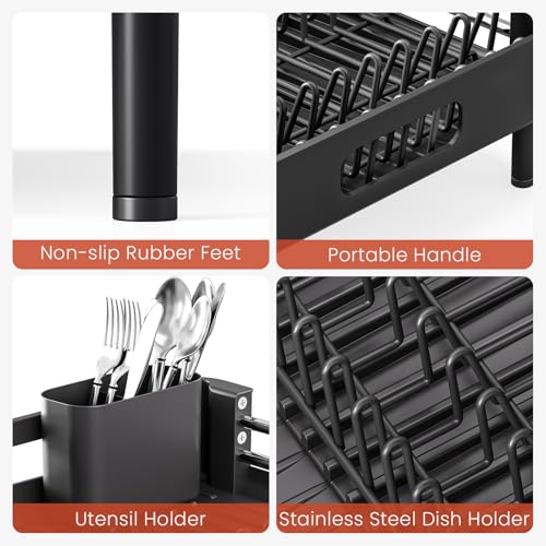Expandable Dish Drying Rack for Kitchen Counter (Black / Standard)