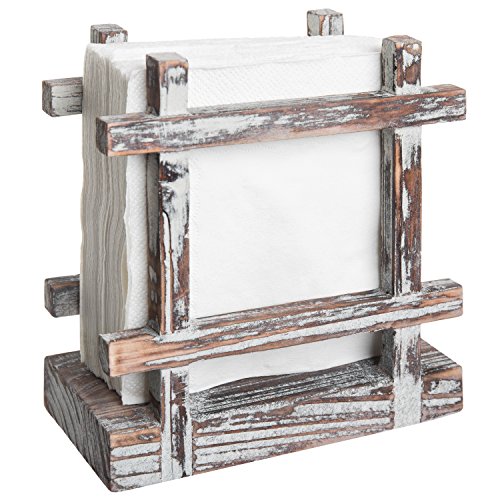 Farmhouse Rustic Torched Wood Napkin Holder for Table with Cross