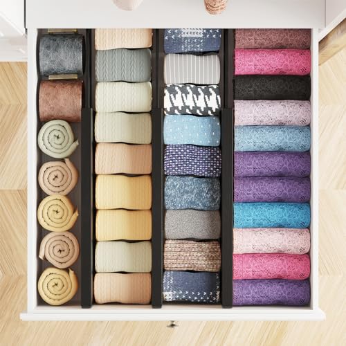 Bamboo Dresser Drawer Dividers 6 Pack (4.65''H, 12.5''-17''L / BLACK)
