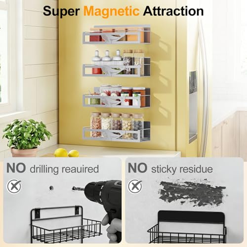 Magnetic Spice Rack for Refrigerator (Gray-4 Pack)