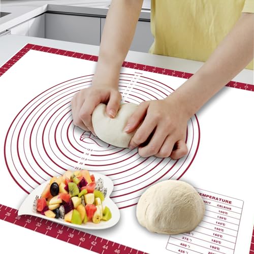 Dough Mat Silicone Baking Mats for Rolling Pastry Kneading Sheet Sourdough Bread Baking Supplies Red 28x20" 0.45mmT (Red / 28"L x 20"W)