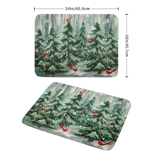 Winter Pine Tree Dish Drying Mat Red Bird Berry Dishes Drainer Mats Absorbent Microfiber Kitchen Counter Protector Drying Mats 18x24 Inch (Winter Pine Tree / 18" x 24")
