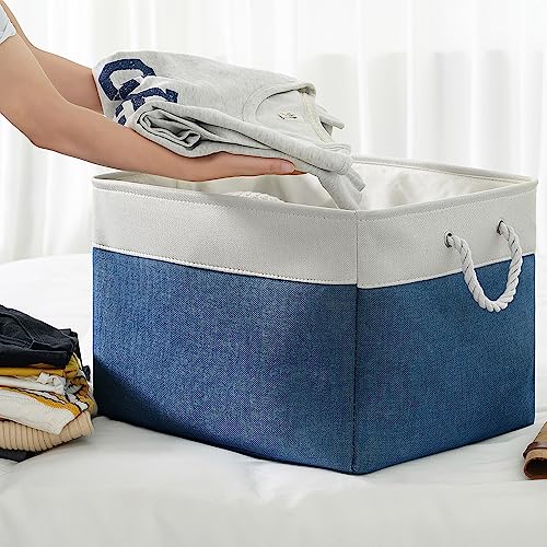 Organization and Storage Basket for Shelves (White & Blue / 3PCS/Extra Jumbo - 20.5Lx15.7Wx13.8H)