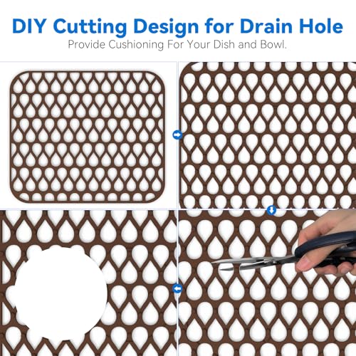 TOOVEM 13.6 ''x 11.6''Sink Protector for Kitchen (Coffee / 2Pack-13.58"x 11.6")