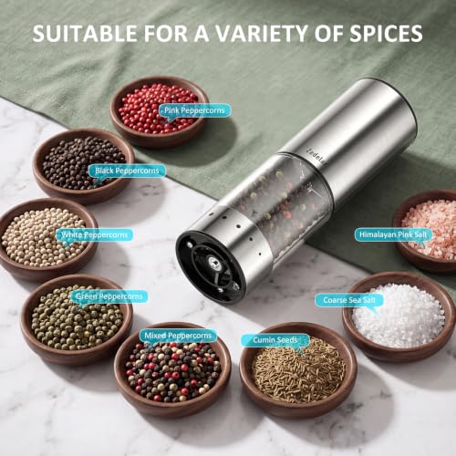 Rechargeable Electric Salt and Pepper Grinder Set with Charging Base (Silver / Set)