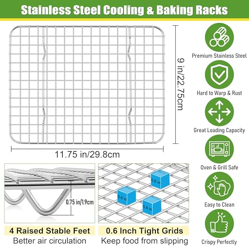 12x9 Inch Stainless Steel Cooling Rack Set Fit Quarter Sheet Pan (11.75" x 9")
