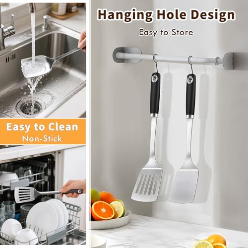 2 Pcs Silicone Stainless Steel Spatulas Set (2PC -Silicone Spatula)