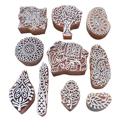 Assorted Wooden Block Printing Stamps (10 Pcs / Bulk01_10c)