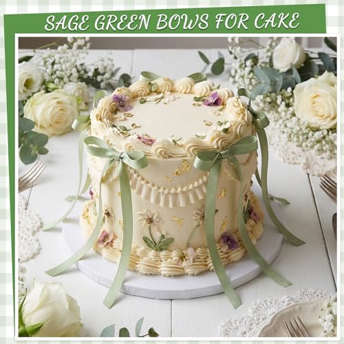 30 Pack Sage Green Bow Cake Toppers Ribbon Bows for Cake (Sage Green)