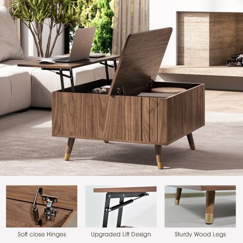 Lift Top Coffee Table with Storage for Living Room (Walnut Brown)