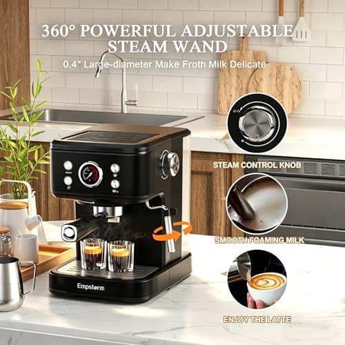 04E 20 Bar Espresso Machine with Milk Frother Steam 1100W Black (Classic-Matte Black)