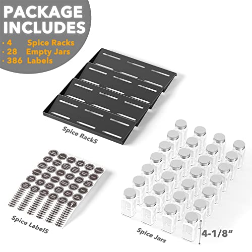 Spice Drawer Organizer with 28 Spice Jars (28 Jars, 13" Wide)