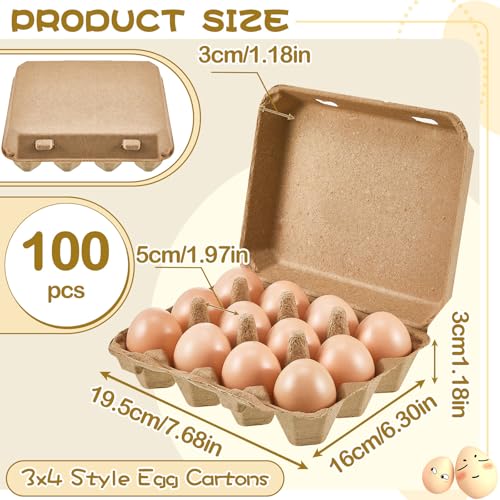100 Pcs Egg Cartons Bulk 3x4 Style Egg Storage Containers Holder for Fresh Duck Quail Storage Kitchen Family Farmhouse (3x4 / Natural Color)