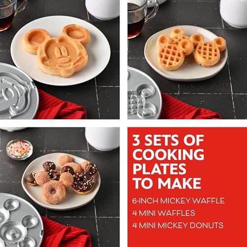 Mickey Mouse Waffle and Donut Maker with 3 Sets of Removable Nonstick Ceramic Plates (Black)
