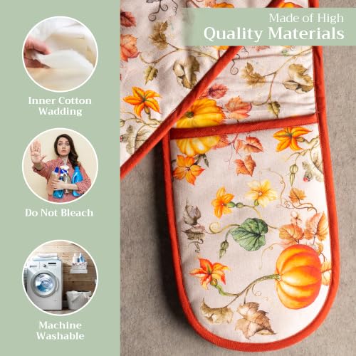 Double Oven Mitts 100% Cotton Double Oven Glove (096 - Potiron / 7" x 35" (Double Oven Mitt))