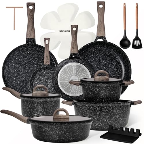 22 Piece Ceramic Cookware Set with Utensils (Black)