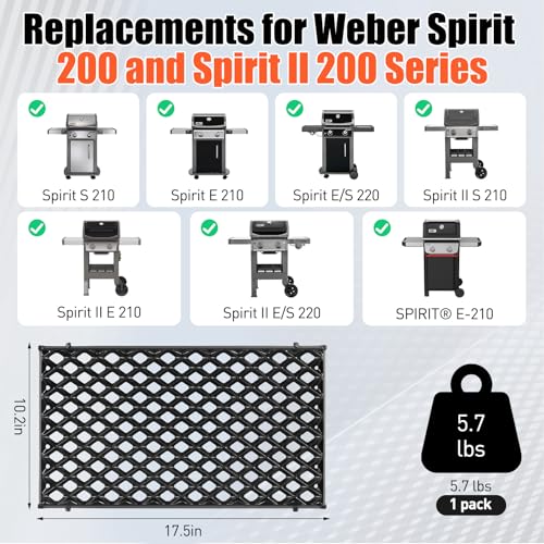 17.5" Dual Sided Diamond Sear Grill Grates for Weber Spirit 200 Series (17.5“ x 10.2", 1 Pack)