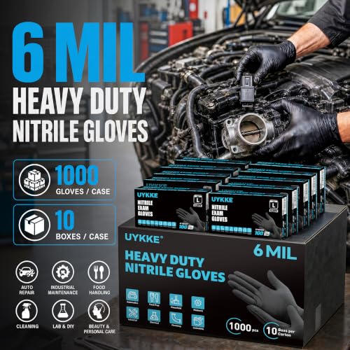 Nitrile Gloves Disposable Rubber Latex Gloves Black Nitrile Latex Gloves Large Black Rubber Gloves Disposable Cleaning Mechanic Gloves HEAVY DUTY 6 Mil Nitrile Gloves (1000 Count)