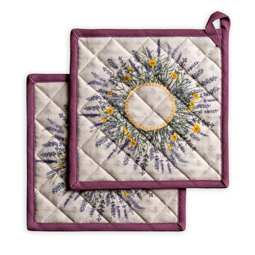 Pot Holders 100% Cotton Potholders (016 - Fanny Lavender / 8" x 8" (Pot Holder Pack of 2))