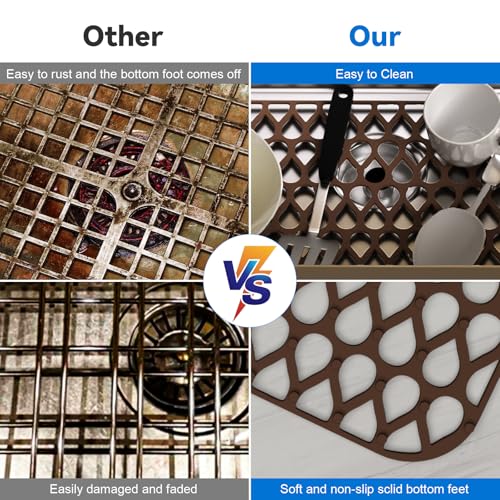 TOOVEM 13.6 ''x 11.6''Sink Protector for Kitchen (Coffee / 2Pack-13.58"x 11.6")