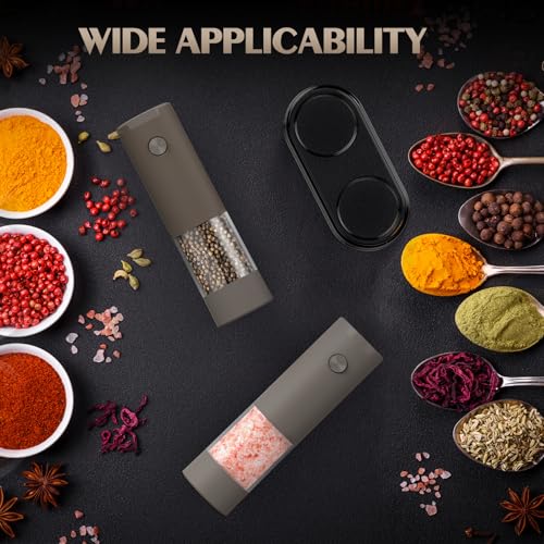 Electric Salt and Pepper Grinder Set Automatic Adjustable Coarseness Pepper Grinder Shakers Set Kitchen Products White Elephant Gift Anniversary Christmas Ideas Gifts for Men (Brown)