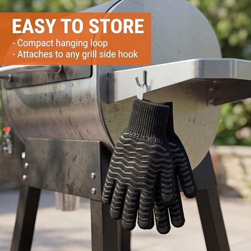 BBQ Gloves 1472°F Heat Resistant Oven Gloves with Fingers (Black-black / One Size Fits Most)