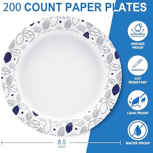 8.5 Inch 200 Count Disposable Heavy Duty Printed Leaf Paper Plates (Leaf / 8.5 in)