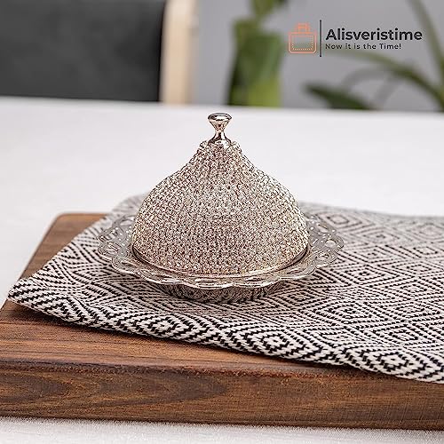 Lale Crystal Turkish Coffee Set with Tray (Silver)