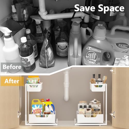 Under Kitchen Sink Organizers and Storage (White / 2 Pack)