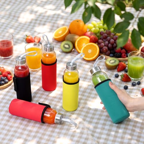 12 Pack Glass Water Bottles with Sleeves (Stylish / Multicolored)