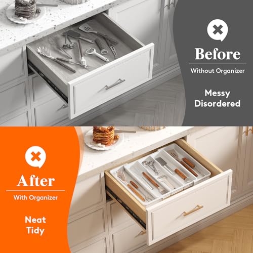 Utensil Organizer for Kitchen Drawers (White / Medium(11-18''W x 14''D))