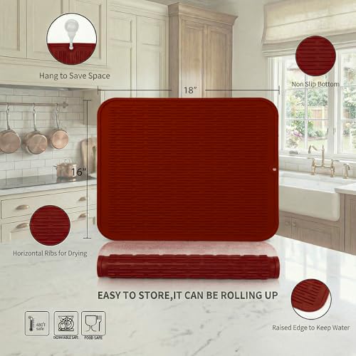 Silicone Dish Drying Mat for Multiple Usage (Red / 18"L x 16"W)
