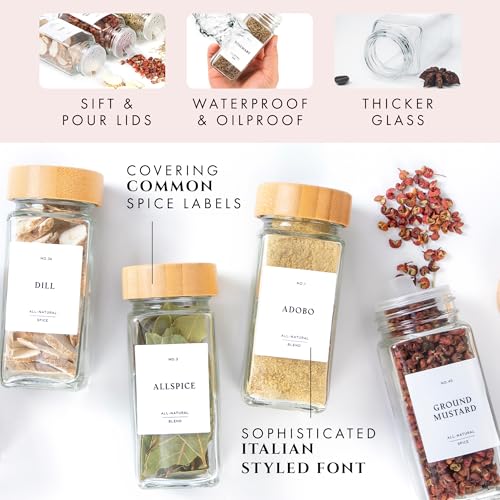Thick Glass Spice Jars With Bamboo lids And Labels