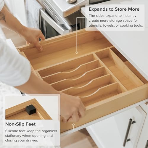 Silverware & Utensil Drawer Organizer (Natural Bamboo / From 10.5" to 19" Wide)