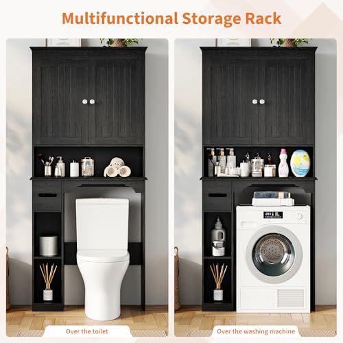23.6 Inches Wide Toilet Rack with Over The Toilet Storage Cabinet (Black 30"w)