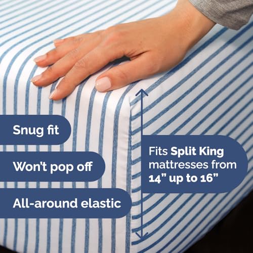 Flex Top Split Head King 4 Piece Sheet Set (43 - Blue Stripes 2 / Split Head/Flex Top)