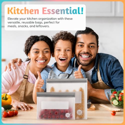 Reusable Food Storage Bags (10 Pack of 5 Large, 5 Medium Bags (Grey))