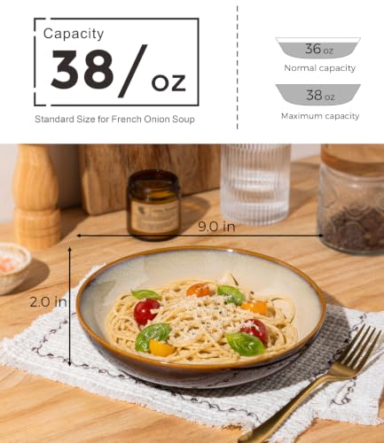 9.0" Ceramic Pasta Bowls Set of 6 (Set of 6 / Khaki)