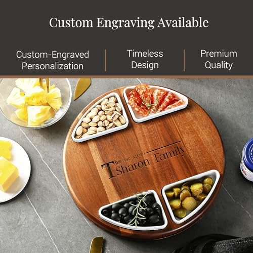 Upgraded Lazy Susan Cheese Cutting Board Set (Round 13" with Engraving)