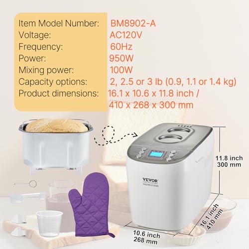 Bread Maker Dough Machine 15 Menus in 1 (White+Silver)