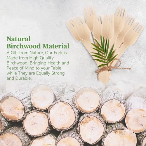 300 Count Compostable Wooden Disposable Forks for Party (brown-forks)