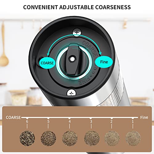 Electric Salt and Pepper Grinder Set Stainless Steel Spice Grinder Automatic Pepper Mills with Easy (Upgrade Silver)