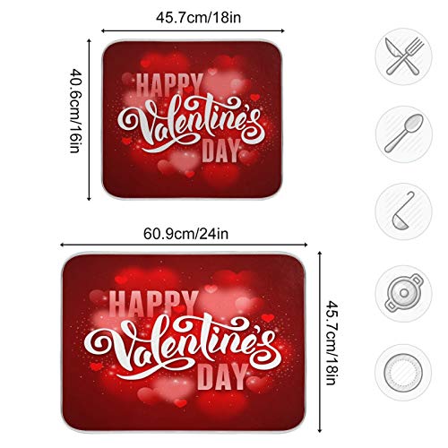 Happy Valentine's Day Bling Light Red Hearts Dish Drying Mat for Kitchen Counter Absorbent Microfiber Large Drying Pad Dish mats for Kitchen Countertops 18 x 24 Inch (Hearts Holiday / 18" x 24")