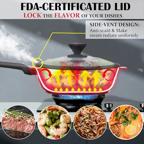 Nonstick Deep Frying Pan Skillet with Silicone Lid (12 inch-Deep Pan)